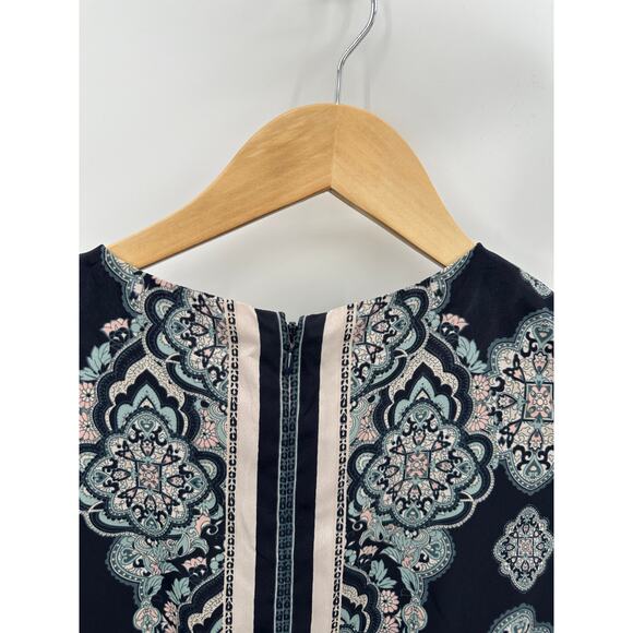 Ann Taylor Medallion Print Sleeveless Blue Cream Shift Dress Women's Size 4 - Picture 8 of 10